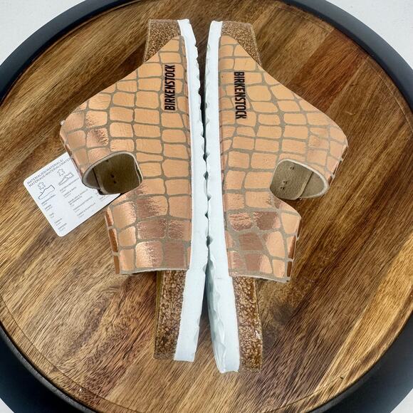 Birkentstock Arizona Gator Gleam Copper Slides Narrow Size EU 38/US Women's 7 - Picture 6 of 7